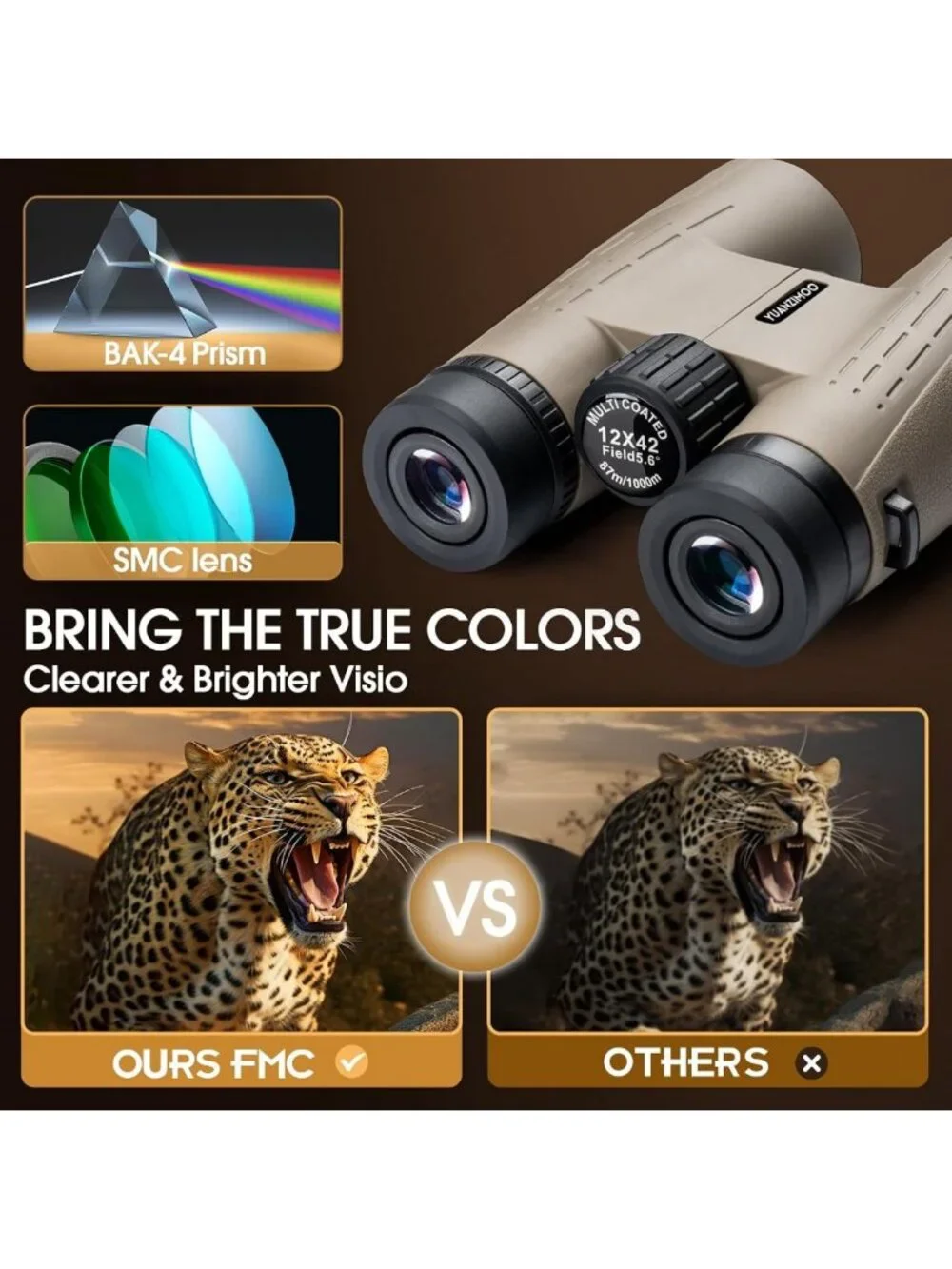 High-Powered 12x42 HD Binoculars with Phone Adapter, Night Vision for Outdoor